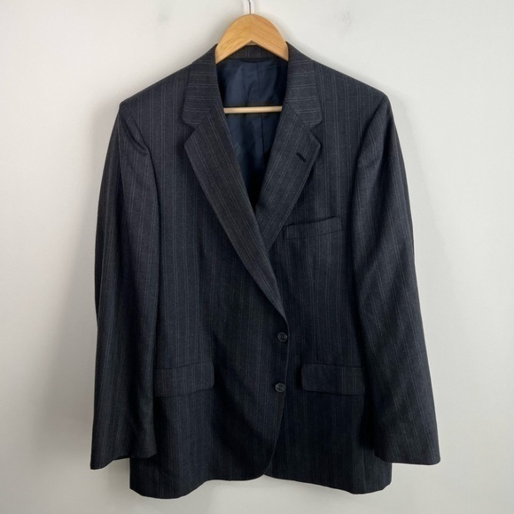Lanvin Men’s Blazer Jacket 42 Regular Dark Gray Stripe Two Button Sport Coat